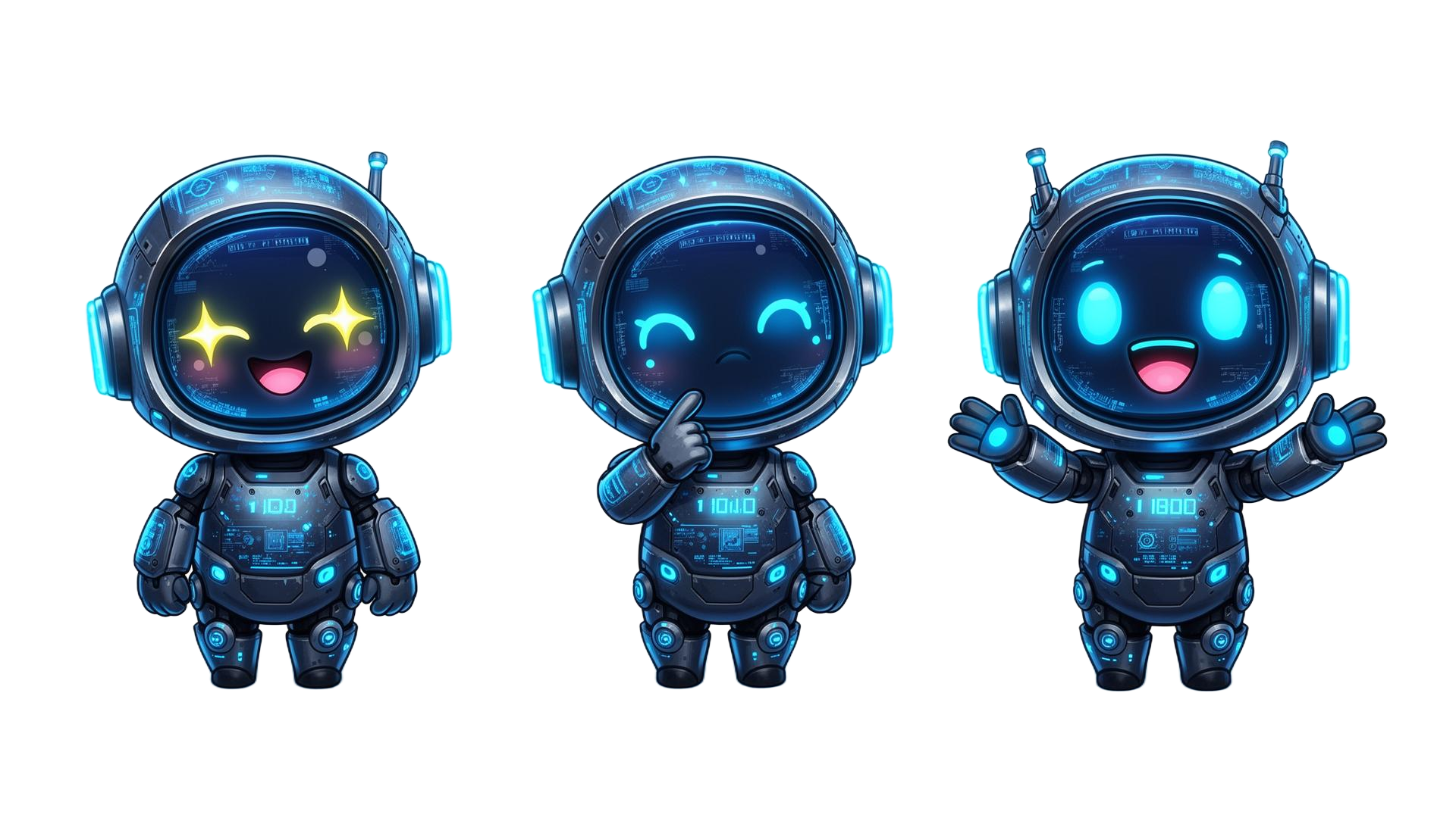 Bitoo character expressions - happy, thinking, excited